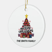 スタイリッシュバッファローレッドプレイドクリスマスツリー&ギフト セラミックオーナメント (左)