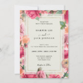 スタイリッシュバラガーデン金ゴールドフレーム結婚式招待状 招待状 (正面)