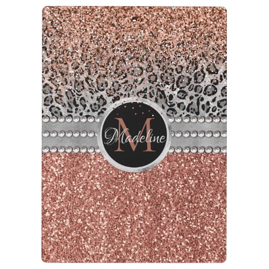 スタイリッシュバラガーリー金ゴールドグリッターレオパードモノグラム クリップボード (裏面)