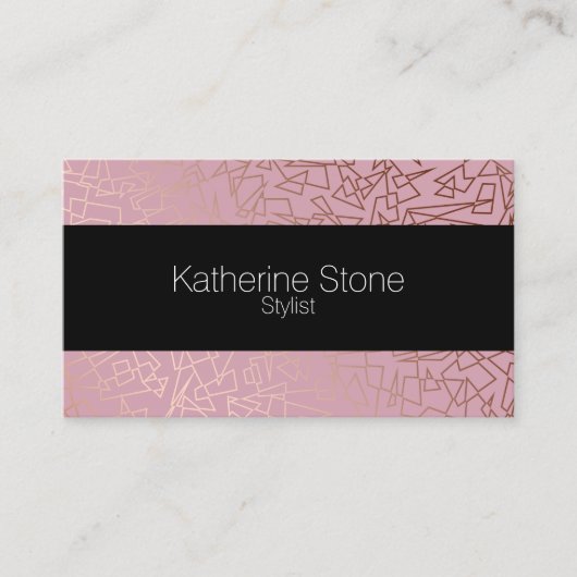スタイリッシュバラ金ゴールドの幾何学模様のピンク 名刺 (正面)