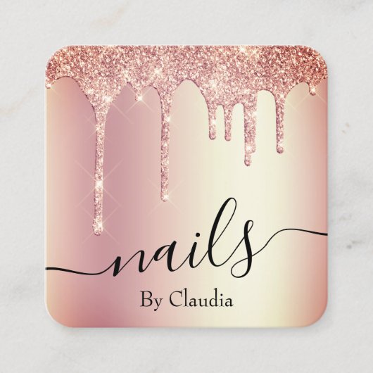 スタイリッシュバラ金ゴールドグリッターが爪、 ネイル スクエア名刺 (正面)