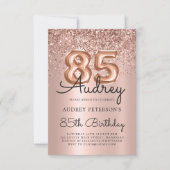 スタイリッシュバラ金ゴールドグリッターバルーン85th誕生日 招待状 (正面)