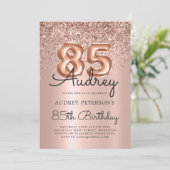 スタイリッシュバラ金ゴールドグリッターバルーン85th誕生日 招待状 (スタンド正面)