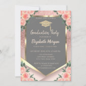 スタイリッシュバラ金ゴールドグリッターフローラ卒業 招待状 (正面)
