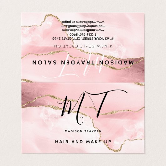 スタイリッシュバラ金ゴールドグリッターメイクアップ及びヘアサロン 名刺 (外部フラット)