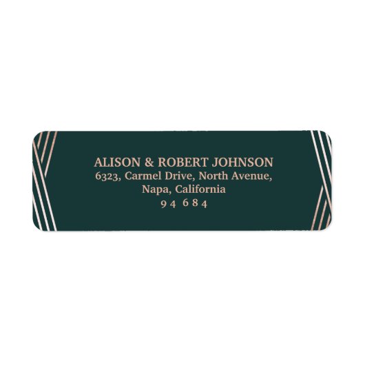 スタイリッシュバラ金ゴールドグリッター及びティール(緑がかった色)差出人住所 ラベル (正面)