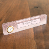 スタイリッシュバラ金ゴールドグリッター《写真》ぼけ味グラデーション、フレーム デスクネームプレート (側面)