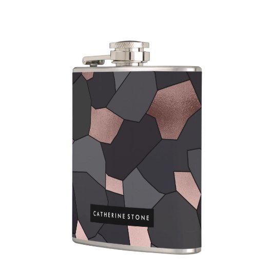 スタイリッシュバラ金ゴールドグレーと黒モザイク フラスク (左)