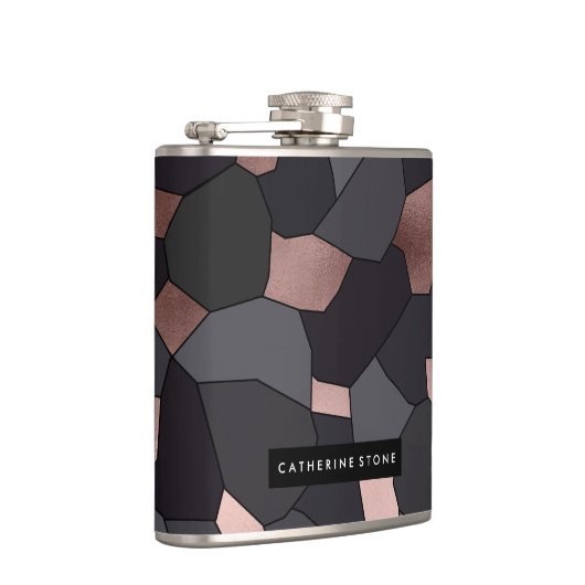スタイリッシュバラ金ゴールドグレーと黒モザイク フラスク (右)
