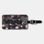 スタイリッシュバラ金ゴールドグレーと黒モザイク ラゲッジタグ (正面横)