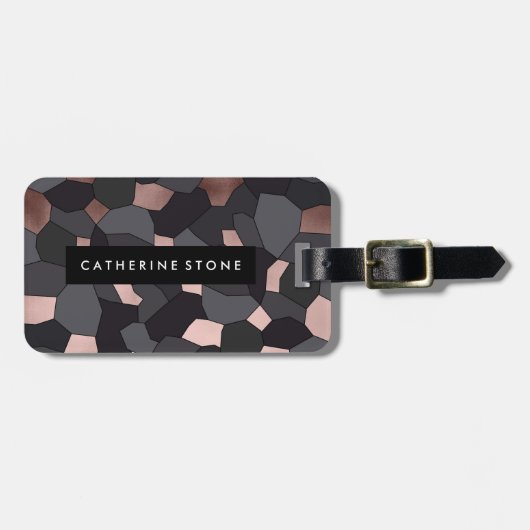 スタイリッシュバラ金ゴールドグレーと黒モザイク ラゲッジタグ (正面横)
