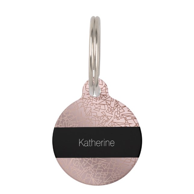 スタイリッシュバラ金ゴールドピンクの幾何学模様 ペット　ネームタグ (正面)