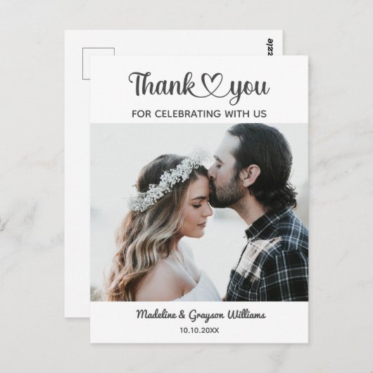 スタイリッシュパーソナライズされたカスタム写真ロマン結婚ツ ポストカード (正面/裏面)