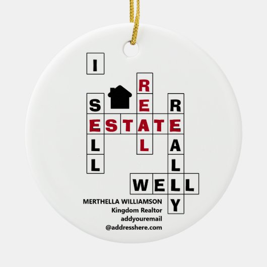 スタイリッシュパーソナライズされた実在不動産を売るクロスワード セラミックオーナメント (正面)