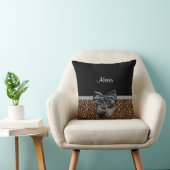 スタイリッシュヒョウエレガント柄ブラックボウと名前 クッション (椅子)