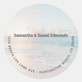 スタイリッシュビーチラウンド差出人住所ラベル ラウンドシール