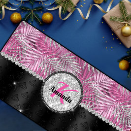 スタイリッシュピガーリーック銀グリッター葉モノグラム デスクマット