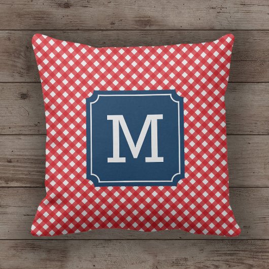 スタイリッシュピクニックレッドジンガム名モノグラム クッション