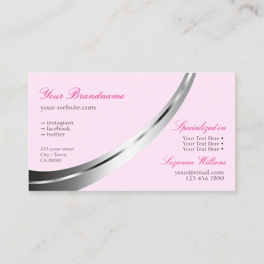 スタイリッシュピンクとシルバーデコールとモノグラムモダン 名刺 (裏面)