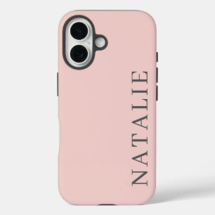 スタイリッシュピンクとパーソナライズドグレー名前 iPhone 16ケース