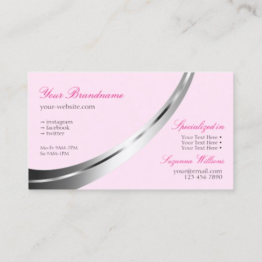 スタイリッシュピンクと装飾銀色の装飾モダン 名刺 (裏面)