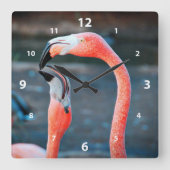 スタイリッシュピンクのフ最高のラミンゴの写真モダン写真 スクエア壁時計 (正面)