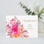 スタイリッシュピンクエレガントフローラカスタムウェディングフラット サンキューカード (スタンド正面)