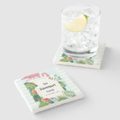 スタイリッシュピンクフラミンゴとトロピカル葉スストーン ストーンコースター (横)