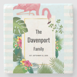 スタイリッシュピンクフラミンゴとトロピカル葉スストーン ストーンコースター