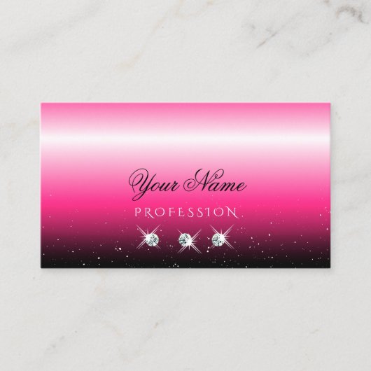 スタイリッシュピンクブラックグラデーションスパークルダイヤモンドラグジュアリー 名刺 (正面)