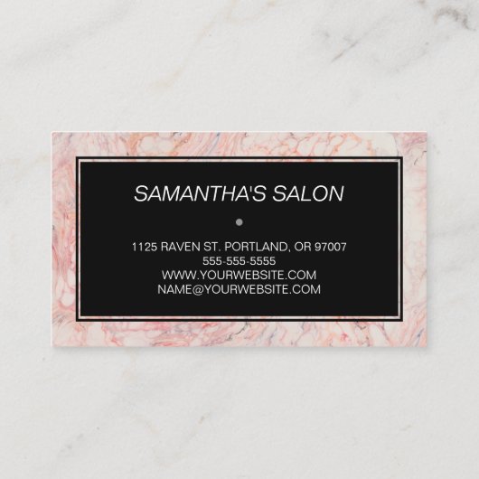 スタイリッシュピンクマーブルモダン美容師 名刺 (裏面)
