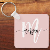 スタイリッシュピンクモダンスクリプガーリートのモノグラム名 キーホルダー (正面)