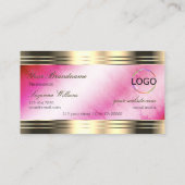スタイリッシュピンク大理石金ゴールド縁どとロゴのエレガンス 名刺 (裏面)