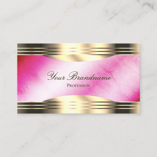スタイリッシュピンク大理石金ゴールド縁どとロゴのエレガンス 名刺 (正面)