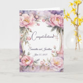 スタイリッシュピンク牡丹結婚長枠 カード (黄色い花)