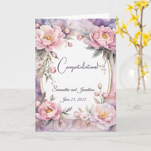 スタイリッシュピンク牡丹結婚長枠 カード (黄色い花)