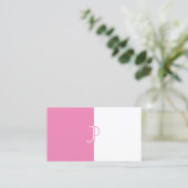 スタイリッシュピンク白モノグラムのテンプレートトレンディー 名刺 (スタンド正面)