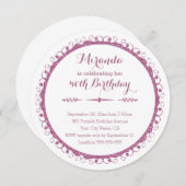 スタイリッシュピンク華美フレーム40歳の誕生日パーティー 招待状 (正面/裏面)