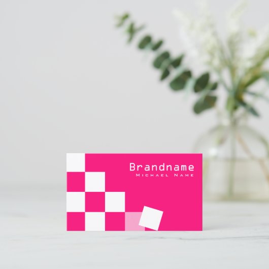 スタイリッシュピ市松模様にンクとホワイトプロフェッショナルシック 名刺 (スタンド正面)