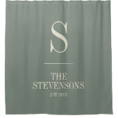 スタイリッシュファミリーモノグラムエストセージグリーン  シャワーカーテン (正面)