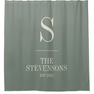スタイリッシュファミリーモノグラムエストセージグリーン  シャワーカーテン