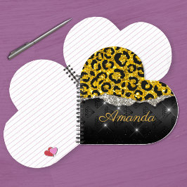 スタイリッシュフェイクガーリーグリッターアニマルプリントモノグラムN ノートブック
