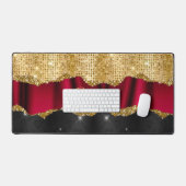 スタイリッシュフェイクグリッター赤金ゴールドブラックモノグラム デスクマット (キーボード&マウス)