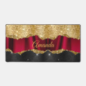 スタイリッシュフェイクグリッター赤金ゴールドブラックモノグラム デスクマット (正面)