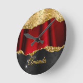 スタイリッシュフェイクグリッター赤金ゴールドブラックモノグラム ラウンド壁時計 (傾斜)