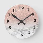 スタイリッシュフェイクバラピンクグリッターグラデーション白大理石 ラウンド壁時計 (正面)