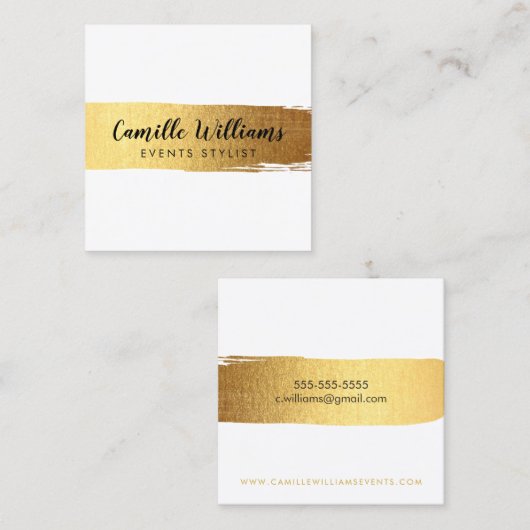 スタイリッシュフェイクミニマル金ゴールド脳卒中 スクエア名刺 (正面/裏面)