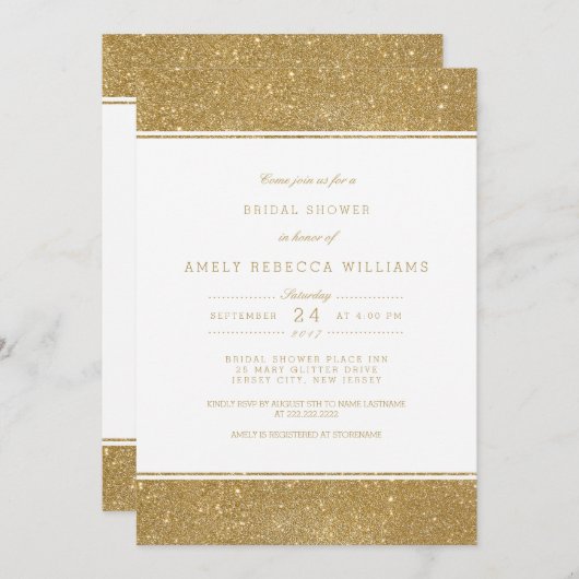 スタイリッシュフェイク金ゴールドグリッターブライダルシャワー招待状 招待状 (正面/裏面)