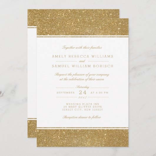 スタイリッシュフェイク金ゴールドグリッター結婚式招待状 招待状 (正面/裏面)