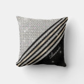 スタイリッシュフェイク銀と黒パーソナライズされた クッション (正面)